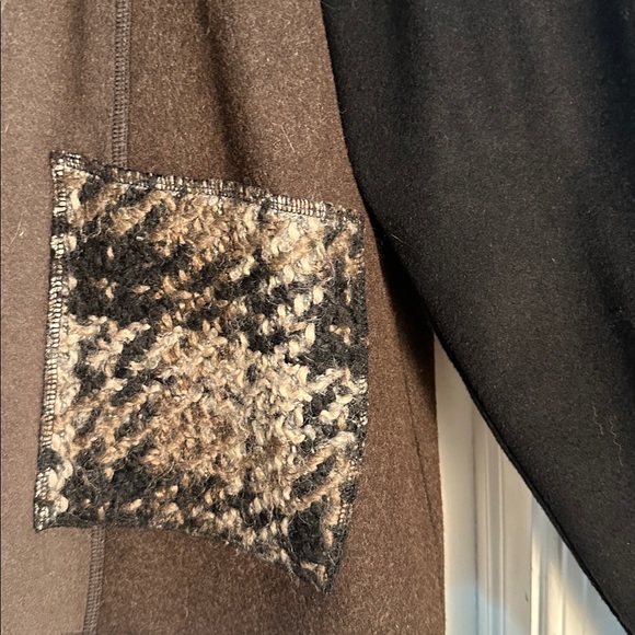 Women’s Cameleon Brown & Black Patchwork Wool Cardigan Jacket Size Medium - Picture 3 of 7